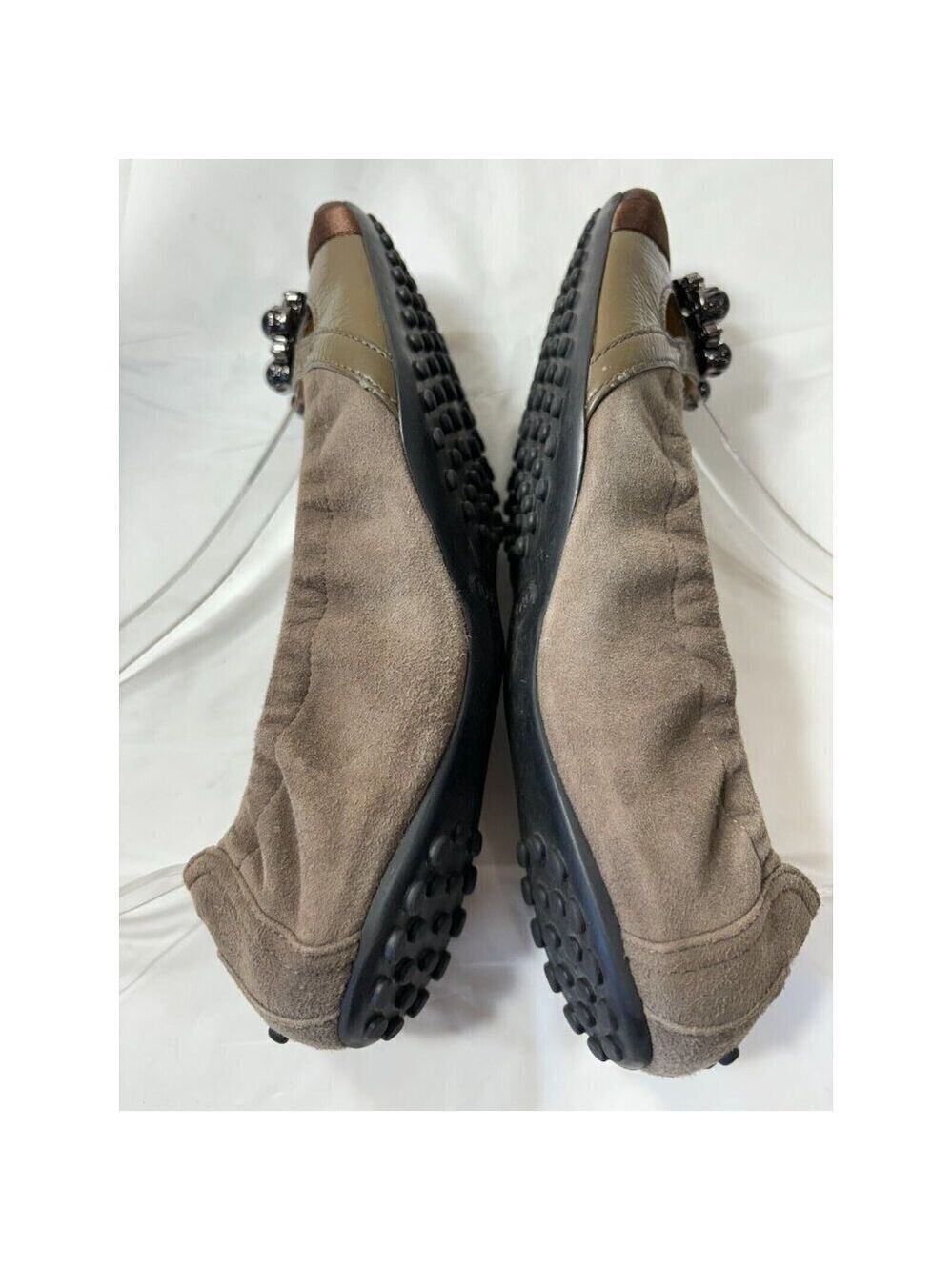 Tod’s Taupe Suede Rhinestone Front Ballet Flats Shoes Size 36 EU 6 US - Picture 8 of 12